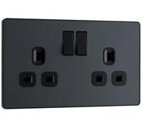 Evolve Matt Grey (Black) Double Switched 13A Power Socket PCDMG22B-01
