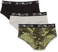 Evolve Men's Cotton Stretch 3 Pack No Show Brief, Black/Heather Grey/Traditional Camo-Army, M