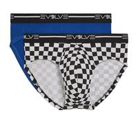 Evolve Men's Cotton Stretch No Show Brief Underwear Multipack, Lapis Blue/Check/Black/White, S