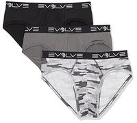 Evolve Men's Micro Sport 3 Pack No Show Brief, Black/Lead/Tech Camo-Grey, M