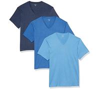 Evolve Men's Performance Cotton 3 Pack V-Neck T-Shirts Base Layer, Navy Heather/Denim Heather/Blue Heather, L (Pack of 3)