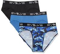 Evolve Men's Sport Mesh 3 Pack No Show Brief, Black/Dark Denim/Traditional Camo-Denim, L