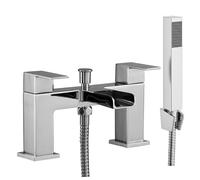 EVOLVE Niagara Square Bath Shower Mixer Tap with Handset - Chrome & Matt Black, Deck Mounted Waterfall Bath Filler, Dual Lever, Modern Bathroom Tap with Diverter, Brass Construction (Chrome)