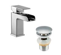 EVOLVE Niagra Monobloc Basin Mixer Tap with Click Clack Waste - Solid Brass Bathroom Sink Tap - Chrome or Matt Black Finish (Black)