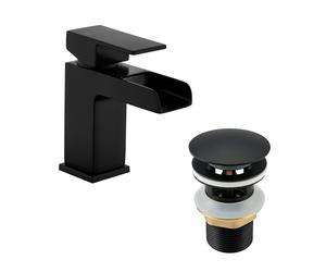 EVOLVE Niagra Monobloc Basin Mixer Tap with Click Clack Waste - Solid Brass Bathroom Sink Tap - Chrome or Matt Black Finish (Chrome)