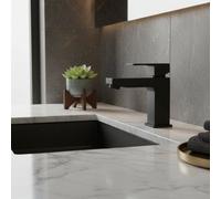Evolve Solo Black Basin Mixer Square Tap With Click Clack Waste