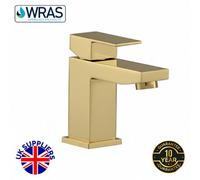 Evolve Solo Brushed Brass Basin Mixer Square Tap With Click Clack Waste