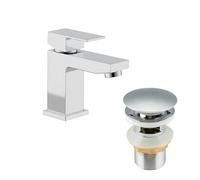 EVOLVE Solo Monobloc Basin Mixer Tap with Click Clack Waste - Solid Brass Bathroom Sink Tap - Chrome, Matt Black & Brushed Brass Finish (Chrome)