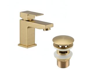 EVOLVE Solo Monobloc Basin Mixer Tap with Click Clack Waste - Solid Brass Bathroom Sink Tap - Chrome, Matt Black & Brushed Brass Finish (Black)