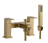 EVOLVE Solo Square Bath Shower Mixer Tap & Handset | Square Twin Lever | Chrome, Matt Black & Brushed Brass Finish (Black)