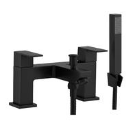EVOLVE Solo Square Bath Shower Mixer Tap & Handset | Square Twin Lever | Chrome, Matt Black & Brushed Brass Finish (Brushed Brass)