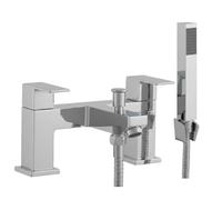 EVOLVE Solo Square Bath Shower Mixer Tap & Handset | Square Twin Lever | Chrome, Matt Black & Brushed Brass Finish (Chrome)