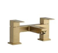 EVOLVE Solo Waterfall Bath Filler Tap - Deck Mounted Bridge Mixer | Square Twin Lever | Chrome, Matt Black & Brushed Brass Finish (Brushed Brass)