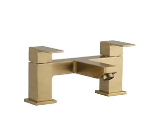 EVOLVE Solo Waterfall Bath Filler Tap - Deck Mounted Bridge Mixer | Square Twin Lever | Chrome, Matt Black & Brushed Brass Finish (Brushed Brass)