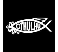 EvolveFISH Cthulhu Fish Weatherproof Vinyl Decal - [White][5"]