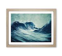Evolving Japanese Wave H1022 Framed Print for Living Room Bedroom Home Office Décor, Wall Art Picture Ready to Hang, Oak A2 Frame (64 x 46 cm)
