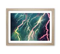 Evolving Lightning Bolt Framed Print | A4 Oak Framed Wall Art | Ready to Hang | Modern Landscape Picture | Living Room Bedroom Lounge Office