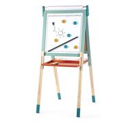 Janod - Double-Sided Wooden Easel Board - Evolutive, Height Adjustable - Magnetic Whiteboard + Chalkboard + Paper Roll - 23 Accessories Included - From 3 years, J09625