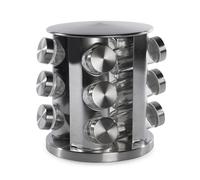 evolving Spice Rack with 12 Glass Shaker Jars | 360° Rotating Stainless Steel Spice Organizer | Herb & Seasoning Storage Tower for Kitchen Countertop | M&W