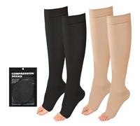 Evolyline 2Pairs Medical Compression Socks for Women Flying Men 20-30 Mmhg, Compression Socks Men Womens Flight Sock for Varicose Veins Edema, Open Toe Calf Support Graduated Travel Pregnancy Nurses