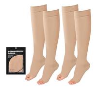Evolyline 2Pairs Medical Compression Socks for Women Flying Men 20-30 Mmhg, Compression Socks Men Womens Flight Sock for Varicose Veins Edema, Open Toe Calf Support Graduated Travel Pregnancy Nurses
