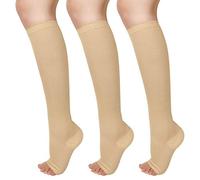 Evolyline 3 PAIRS Compression Socks for Women & Men, Open Toe Medical Compression Stockings Knee High 15-25mmHg for Nurses Running Flying Pregnancy Flight Sports, Fit for Swollen Ankles Varicose Veins