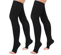 Evolyline Medical Open Toe Thigh High Compression Stockings for Women & Men with Silicone Band, Firm 20-30 mmHg Compression Socks Graduated Support for Varicose Veins Edema Flight