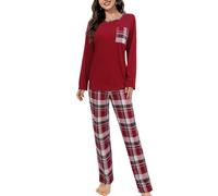 Evolyline Womens Pyjamas Set Long Sleeve Round Neck Ladies PJS for Women Loungewear Wide Leg 2 Pieces Pajamas Cosy Nightwear Sleepwear