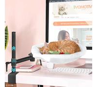 EVOMOTIVE Deskside Dreamer Cat Desk Bed, Comes with 2 Washable Fabrics: Mesh and Plush, 360° Rotatable & Height Adjustable [White]