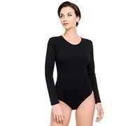 Evoni Women's Bodysuit Long Sleeve I Opaque Bodysuit with Crew Neck for Women I Long Sleeve Bodysuit in Various Colours I Body Shaper Made of Cotton I Jumpsuit, black, XXL