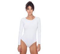 Evoni Women's Bodysuit Long Sleeve I Opaque Bodysuit with Crew Neck for Women I Long Sleeve Bodysuit in Various Colours I Body Shaper Made of Cotton I Jumpsuit, White, XL