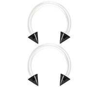 Evonix 2pc 1.2mm 16g Flexible Bioflex Circular Barbell Horseshoe Bar Septum Ring Bioplast Piercing 10mm Spike Black