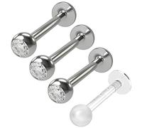 Evonix 2pc 14g 1.6mm Labret Bar 5mm CZ Crystal Monroe Lip Rings Stud Earrings 10mm Piercing Jewellery