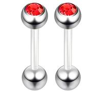 Evonix 2pc 16mm 1.6mm Flexible Tongue Bar Rings Bioflex 14mm 9/16 Bioplast Barbell Ring Light Siam CZ