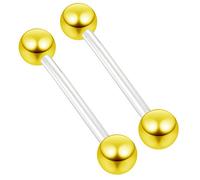 Evonix 2pc 16mm 1.6mm Flexible Tongue Bar Rings Bioflex 16mm 5/8 Bioplast Barbell Ring Gold Anodized Ball