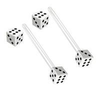 Evonix 2pc 16mm 1.6mm Flexible Tongue Bar Rings Bioflex 19mm 3/4 Bioplast Barbell Ring White Acrylic Dice