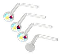 Evonix 4pc 0.8mm 20g 0.8mm Nose Ring Bars L-Shaped Nose Ring Bar AB Bioflex Clear Cute Flexible Bend Shape Studs Nostril Piercing 2.5mm Retainer Keeper