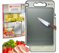 EVONOX Stainless Steel Cutting Boards For Kitchen Double Sided Lightweight Dishwasher Safe Easy to Clean Non Toxic Non Slip Edges Large Wheat Straw Chopping Board 14.5"x10"