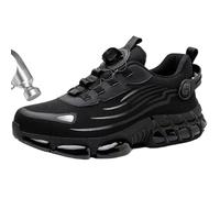 Evontura Steel Toe Shoes, Evontura Steel Toe Power Trainers, Rotating Button Smash Proof Work Shoes (Black,7.5)