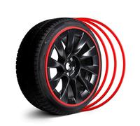EVOOOR Automotive Alloy Wheel Edge Guards - Full Coverage of Entire Wheel Rim - Strips to Prevent Curb Damage - Set of 4 Wheel Protectors - 20 Inch Red