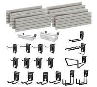 EVOpanel Garage Slat Wall Storage Kit - Heavy Duty Garage Wall Storage Organiser for Your Garage & Garden & Equipement with Twist Lock Mechanism | 19 Accessories | 2.44m (4ft) Panels
