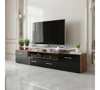 Evora 194Cm Modern Tv Unit Plum Black High Gloss Media Cabinet With Sleek Contemporary Design Led