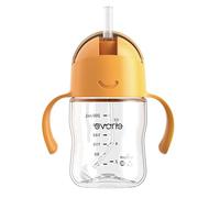 Evorie Tritan Weighted Straw Sippy Cup with Handles for Baby and Toddlers, Spill Proof Baby Water Bottle with Straw for 6 months and up, 200ml, Infant Training Water Bottle (Apricot)