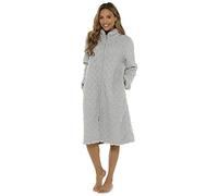 Evotex Trading Ladies Fleece Diamond Zip Through Dressing Gown Housecoat Robe Grey Size 16/18