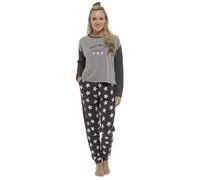 Evotex Trading Ladies Varsity Star Print Pyjamas Top And Cuffed Bottoms PJ Set Grey Size 16/18