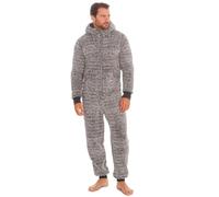 Evotex Trading Mens All in One Frosted Sherpa Fleece Onesie Jumpsuit Pyjamas with Hood Grey Size L/XL