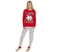 Evotex Trading Womens Christmas Just Pudding Up With It Long Sleeve Pyjamas Pyjama Set Red Size Medium