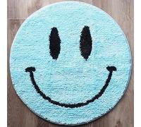 Evovee Blue Bath Mat Rug Funny Happy Cute Bathroom Decor Face Shower Rugs Retro Funky Bedroom Aesthetic Fun Round Preppy Cool Apartment College Washable Novelty Bathmat