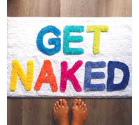 Evovee Get Naked Bath Mat 31.5x20 Funny Cute Bathroom Rugs Get Naked Rug Shower Funny Bathroom Decor Fun Cute Bath Mat Non-Slip Washable College Rainbow White
