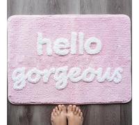 Evovee Hello Gorgeous Bath Mat Light Pink Blush Peach Coral Cute Bathroom Rugs for Girls You Look Good Beautiful Funny Shower Fun Bathroom Decor Non-Slip Washable Kids Women